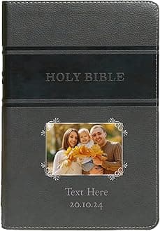 Printualist Personalized Gift Bible Custom Photo & Text, KJV, Gray, King James Version, Red Letter Edition, Comfort Print, Faux Leather