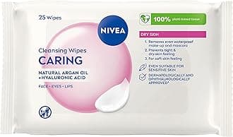 NIVEA Caring 3-in-1 Cleansing Face Wipes for Dry Skin (25 Sheets), Nourishing Face Cleanser and Makeup Wipes for Gentle Yet Effective Makeup Removal