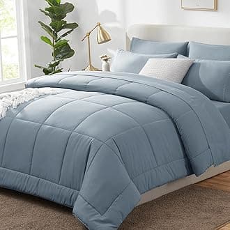 CozyLux Queen Comforter Set Dusty Blue, 7 Pieces Bed in a Bag, Grayish Blue Comforters Queen Size, All Season Bedding Sets with Stitch Quilted Comforter, Flat Sheet, Fitted Sheet, Pillowcases