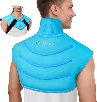 Large Ice Pack for Neck Shoulders Upper Back Pain Relief with Straps, Reusable Gel Ice Wrap Hot Cold Compress Therapy Recovery for Upper Back, Cervical Injuries, Rotator Cuff (Large, Blue)