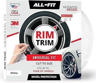Rim Trim – Durable DIY Car Exterior Accessories for Curb Rash Protection – Fits Up to Four 24” Wheels – Flexible, Durable Wheel Rim Protector (3/8″ width/White)