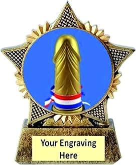 Dick Award Trophy Star 90mm Award Antique Gold Resin Loser last Place Adult Humour Fun Free Engraving - A