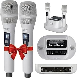 Pyle UHF Wireless Microphone System - Dual Professional Rechargeable Cordless Handheld Mic, 2×100 Channel Receiver, Auto Scan - for Home Karaoke, Meeting, Party, DJ, Conference, Stage, KTV,White