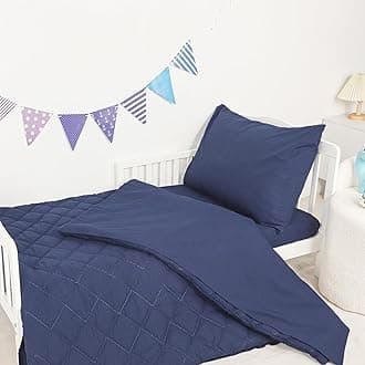 Toddler Bedding Set for Boys, 4 Piece Toddler Boy Bedding Set, Super Soft & Lightweight Toddler Comforter Set Includes Comforter, Flat Sheet, Fitted Sheet, Pillowcase (Blue)