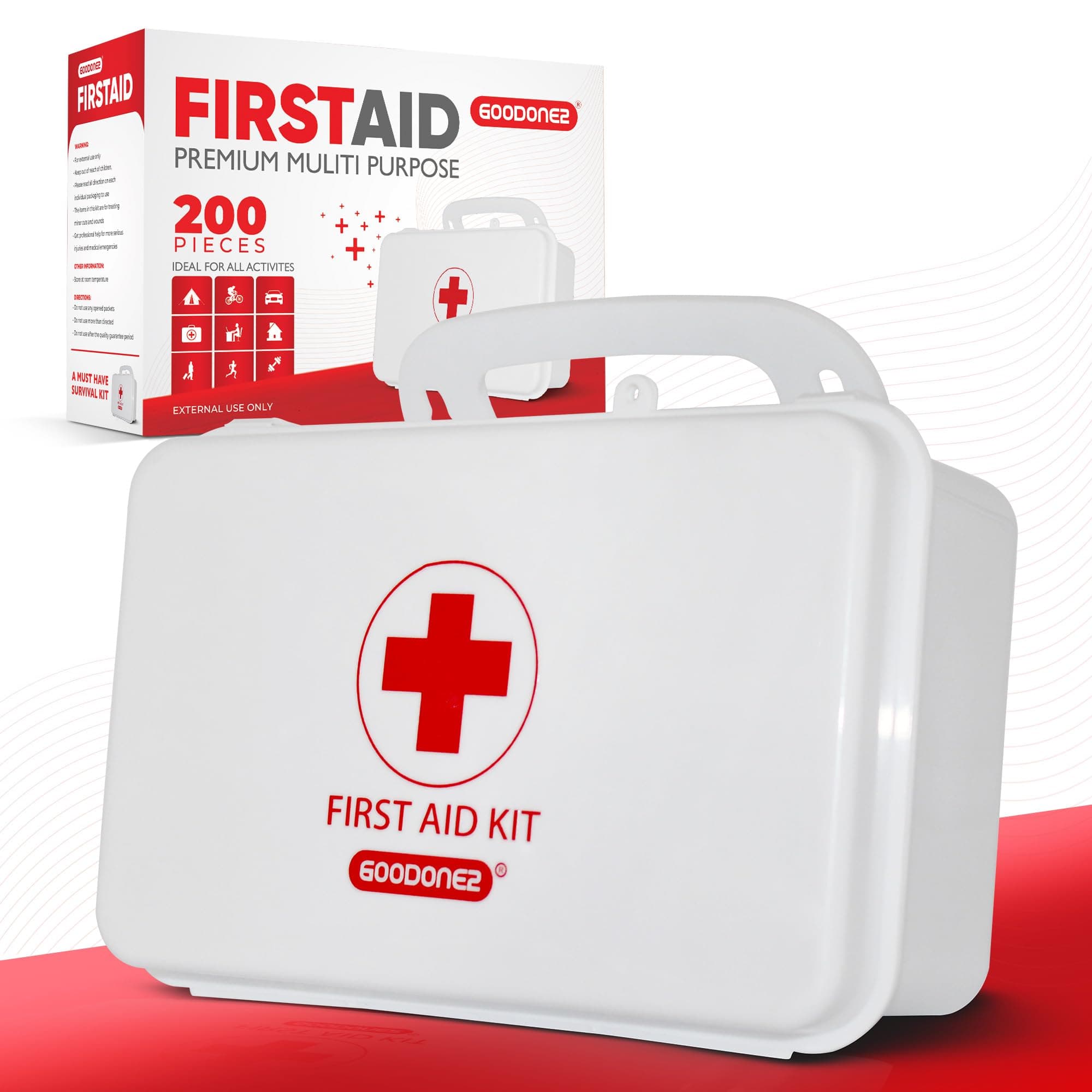 GOODONE2 200 Pcs First Aid Kit + Survival kit for Treat, Protect Minor Cuts, Scrapes. Home, Office, Car, School, Business, Travel, Emergency, Survival, Hunting, Outdoor, Camping & Sports (200-White)