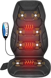 COMFIER Massage Seat Cushion, Back Massager with 8 Vibration Nodes & 5 Modes, Adjustable Chair Massage Pad with Heat for Home Office, Heated Chair Pad,Gifts for Men,Women
