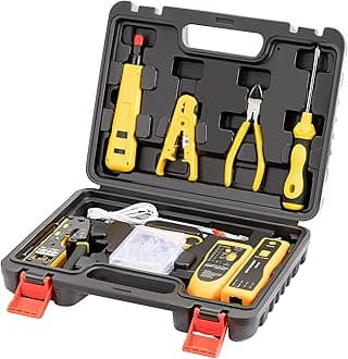Network Tool kit, RJ45 Crimp Tool kit Pass Through Crimper Cat6 Cat5 Cat5e Crimping Tool, Wire Tracker, 110/88 Punchdown Tool, Stripper, Cutter, Cat6 Pass Through Connectors