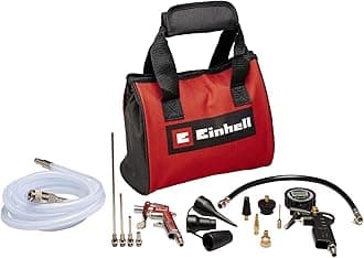 Einhell Original 15-Piece Compressed Air Set with Bag (Compressor Accessories, Includes Blow Gun, Digital Tyre Inflator, 2.5m Fabric Hose, 8x Adapters, Storage Bag)