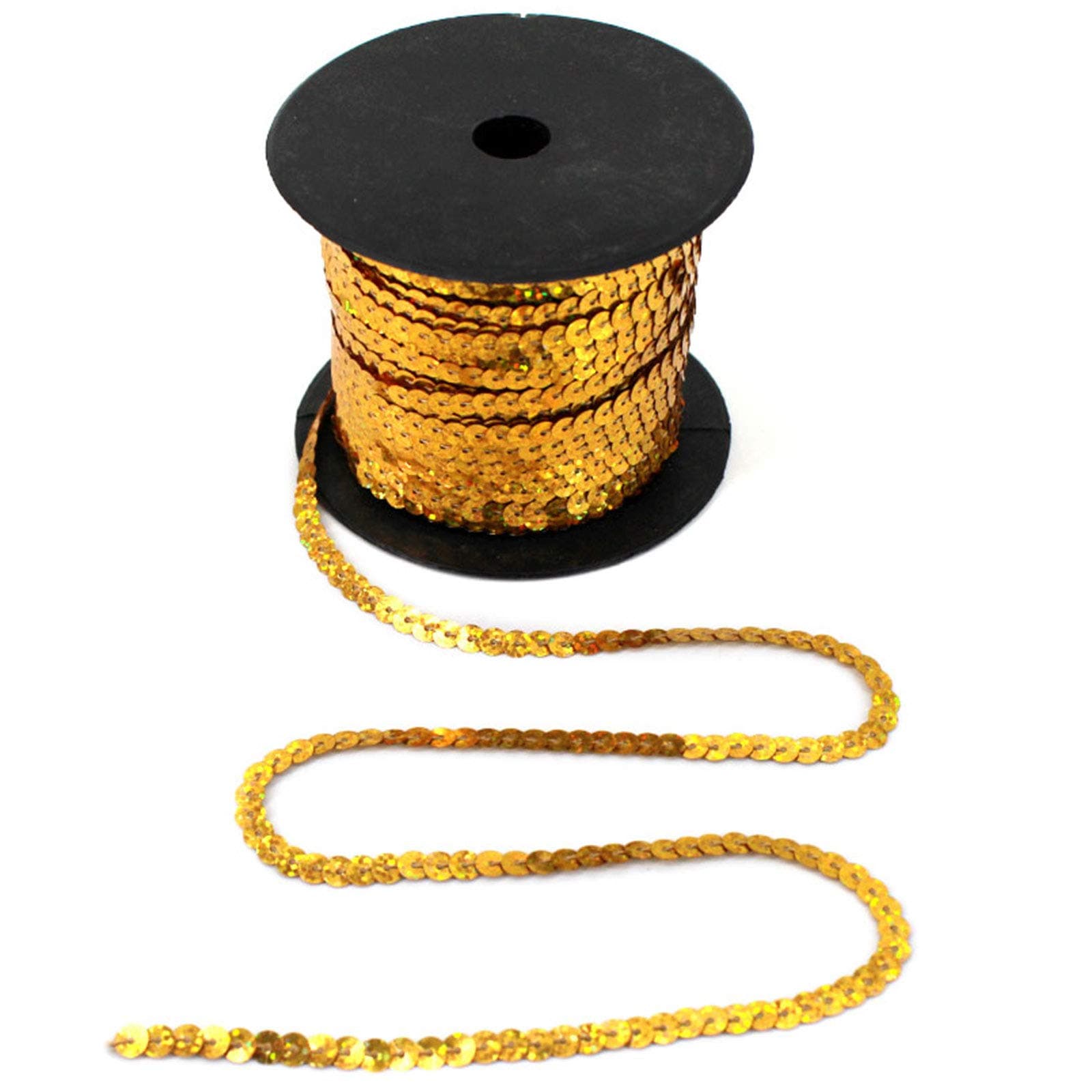 LA HUATESpangle Sequins Trim Flat Paillette Spool String 6mm Sequins 100 Yards Color Gold
