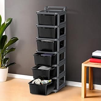 Kuber Industries 6 Layer Heavy Duty Plastic Storage Drawer with Wheels | Modular Cabinet for Bedroom, Office, Home | Chest of Drawers Organiser for Cosmetics, Kitchen items, Toys | Grey & Black