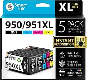 Smart Ink Compatible Ink Cartridge Replacement for HP 950 XL 951 XL (2BK&C/M/Y 5 Pack Combo) for Officejet Pro 8100 8110 8600 8600 Plus 8600 Premium 8610 8615 8616 8620 8625 8630 8640 8660 251dw 276dw