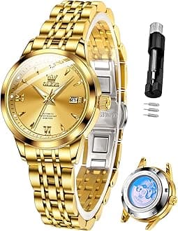 OLEVS Ladies Luxury Gold Silver Stainless Steel Quartz Watch Waterproof Date