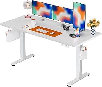Height Adjustable Electric Standing Desk, 55 x 28 Inches Sit Stand up Desk, Memory Computer Home Office Desk (White)