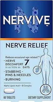 Nervive Nerve Relief, Occasional Nerve Discomfort II, Nerve Relief, Starts Working in 7 Days, Stabbing, Burning, Alpha Lipoic Acid, B Vitamins, Turmeric, Ginger, Supplement, 60 Tablets