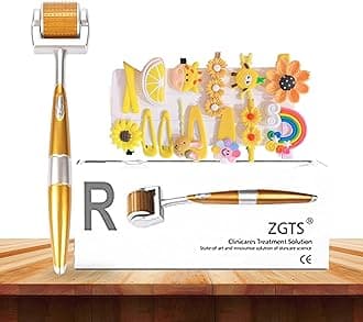 ZGTS Derma Roller 0.5mm for Hair Regrowth & Skin Rejuvenation with Princess-Themed Yellow Cartoon Hairpin Set – Perfect Combo for Beauty, Beard Growth & Cute Hairstyles