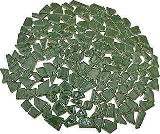 200g Ceramic Mosaic Tiles for Crafts,Irregular Stained Ceramic 0.2"x0.8" Porcelain Mosaic Tiles for Home Decoration (Green)