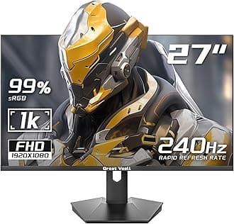 27 Inch Gaming Monitor 240Hz, 1K FHD (1920x1080p) Computer Monitor, VA Panel with FreeSync, HDR10, 99% sRGB, VESA 75x75mm, Eye Care, DP & HDMI Ports - Black