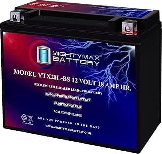 YTX20L-BS - 12 Volt 18 AH, 270 CCA, Rechargeable Maintenance Free SLA AGM Motorcycle Battery