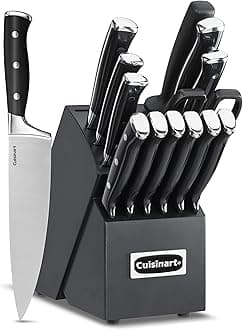C77BTR-15PBK Classic Forged Triple Rivet, 15-Piece Knife Set with Block, Superior High-Carbon Stainless Steel Blades for Precision and Accuracy, Black