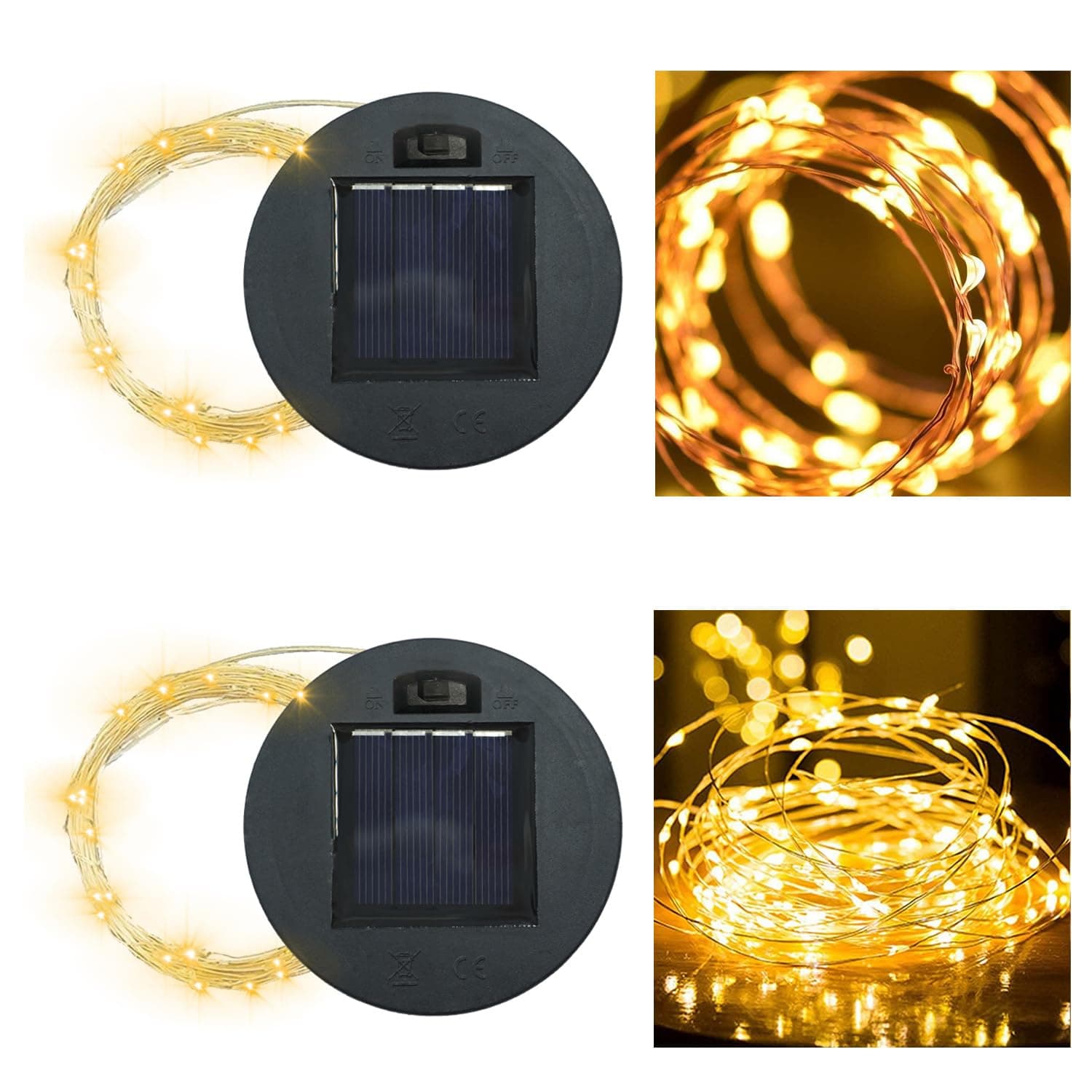 Solar-Replacement Top Lantern Waterproof String - 2 Packs Round Panels Copper Wire Accessories for Garden Watering Can Lights Outdoor Handling Lantern DIY Patio Housewarming Decorations (Warm/Warm)