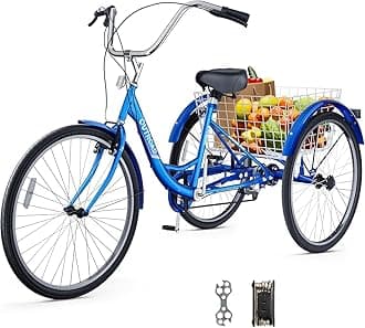 Betterland 1/7-Speed Adult Tricycle with Large Basket 24/26 Inch, Stable 3-Wheel Cruise Bicycle for Shopping, Beach and City Trike Perfect for Men, Women, Seniors