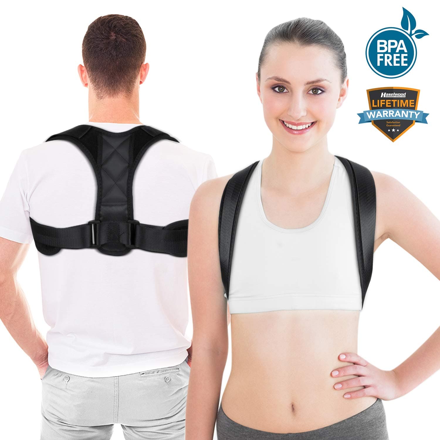 Posture Corrector Upper Back Support Brace， Universal Size Posture Belt for Women & Men, Pain Relief from Neck, Back, Shoulder & Bad Posture with Adjustable Breathable Straps (Black)