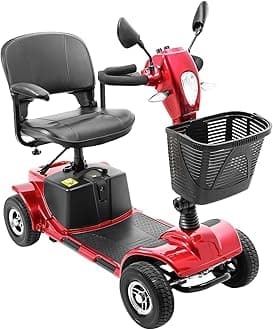 4 Wheel Mobility Scooters with Lights & Rearview Mirror, Power Electric Mobility Scooters for Adult Seniors, 300 lb Capacity Electric Scooter with Basket for Travel, Long Range Battery, Red