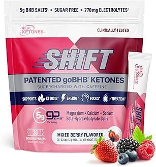 BHB Exogenous Ketones Drink Mix Packets Keto Electrolytes Powder Packets No Sugar with 4 Main Fasting Electrolytes Plus Hydrating Patented Keto BHB - 30 Count Mixed Berry Caffeine