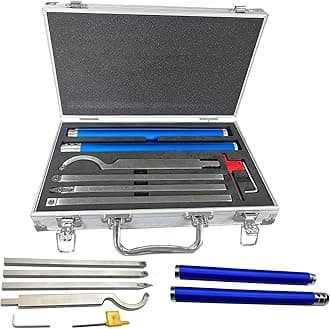 Wood Lathe Turning Tool Kit, Carbide Tip Wood Turning Tools, Lathe Roughing and Finishing Hollow Tool Interchangeable Stainless steel handle with Diamond Round Square Carbide Blade DIY (Blue)