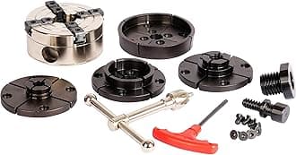 3-1/2INCH Self-Centering Wood Lathe Key Chuck Set, Round Jaw Mounted, with Step Jaw, Pin Jaw & Wide Jaw, 1"x8TPI Thread & 3/4"x16TPI Adapter, SCK4-3.5NV-SET, Nickle Coating NOVA Chuck Body