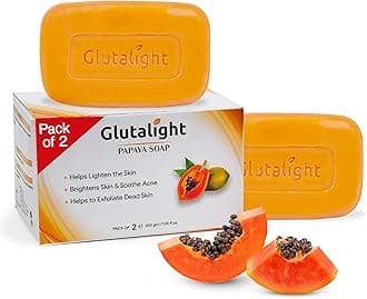 Papaya Soap | Glutathione & Papaya Extract | Body Tan Removal Soap | Fades Pigmentation & Dark Spots | Exfoliate Dead Skin Cells | Bathing Soap for Face & Body | Soap For Bath - Pack of 2