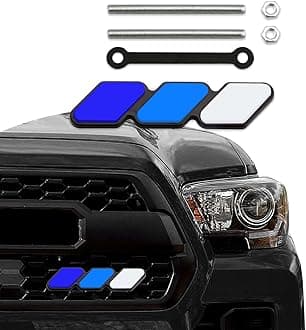 Grille Decor Badge, 3-Color Upgrade Emblem, Grille Insert Trims, Tri-Color Grille Badge Emblem Car Decoration Accessories Fit for Most Vehicles (White Blue)