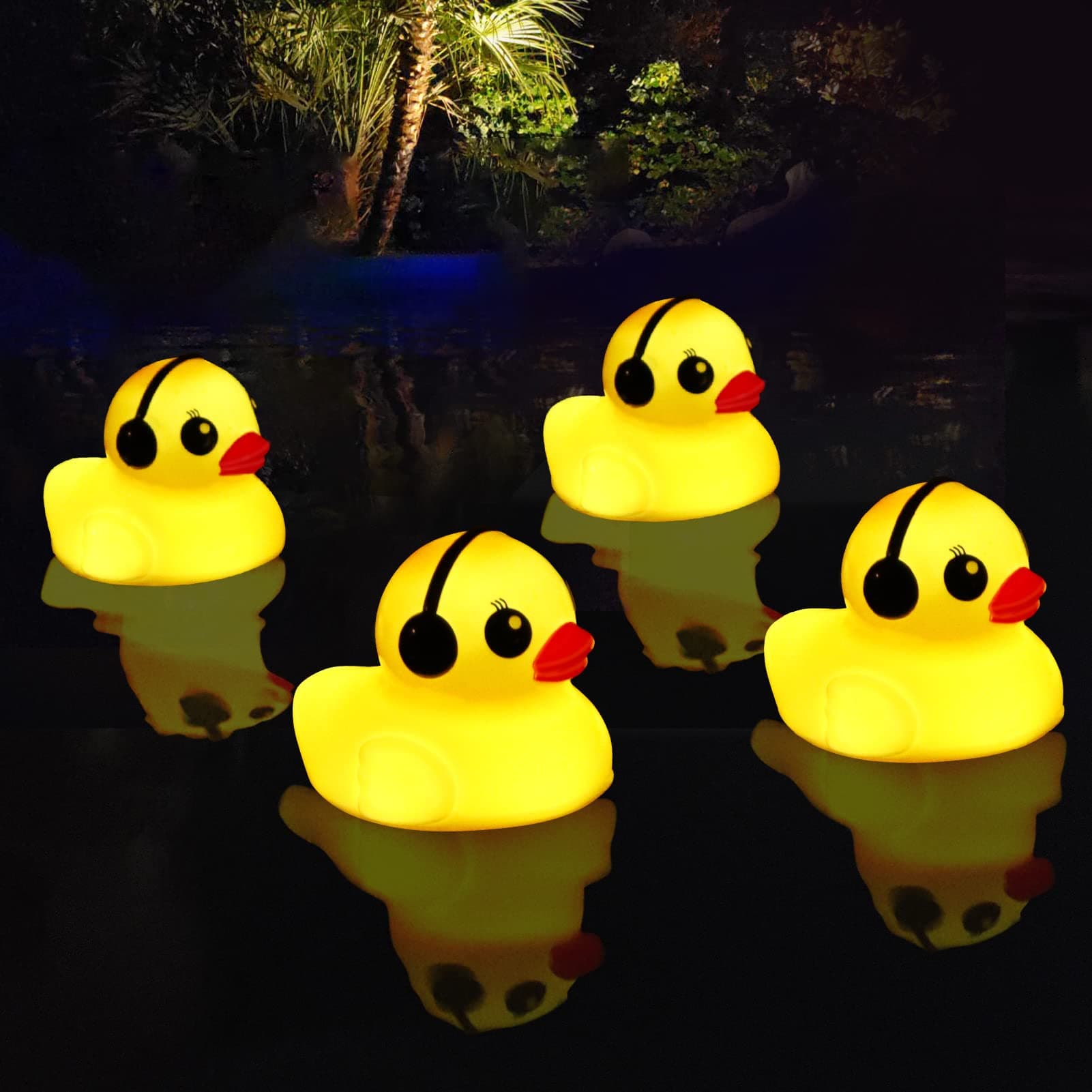 Solar Floating Pool Lights, 3" Duck Floating Pool Lights Solar Powered, IP68 Waterproof Glow in The Dark Pools Light That Float for Patio, Pond, Spa, Hot tub, Garden Party Decor - 4PCS