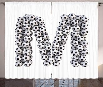 Ambesonne Letter M Curtains, Diagonal and Vertical Stack of Soccer Balls Alphabet Letter Design, Living Room Bedroom Window Drapes 2 Panel Set, 108" X 63", Black and White