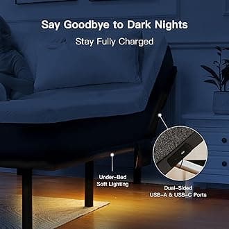 Pipishell Full Adjustable Bed Frame, Electric Bed Base with Head & Foot Incline, USB-A & USB-C Ports, LED Under-Bed Lighting, 4 Leg Height Options, and Easy 3-Step Assembly