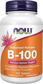 NOW Foods Supplements, Vitamin B-100, Sustained Release, Energy Production*, Nervous System Health*, 100 Tablets