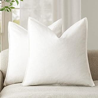 Foindtower Pack of 2 Decorative Linen Cushion Covers, Soft, Boho Style, Farmhouse, Neutral Pillow Covers for Chair, Couch, Sofa, Bedroom, Living Room, Home Decor, 66 x 66cm, Cream White