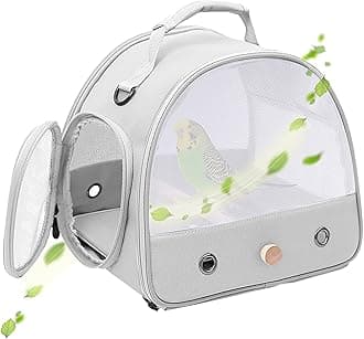 Bird Carrier, Portable Small Bird Parrot Parakeet Carrier with Standing Perch and Soft Support Mat, Side Access Window Collapsible (Grey, Mesh Windows)