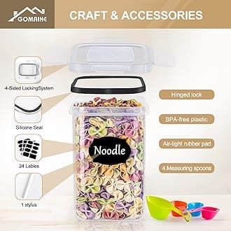 GoMaihe 1.6L Cereal Storage Containers Set of 10, Plastic Airtight Food Storage Containers with Lids, Storage Jars for Storing Pasta, Rice, Rlour, Dog, Cat, Cereal Dispenser Kitchen Organiser, Black