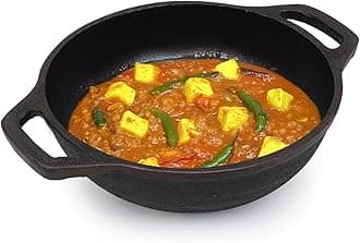 The Indus Valley Pre-Seasoned Super Smooth Cast Iron Kadai/Kadhai for Cooking and deep Frying | Loha Kadai | Gas Stove and Induction Friendly (8" Super Smooth Kadai) (Medium)