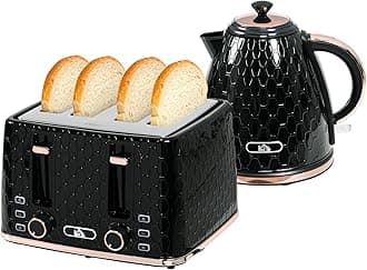 HOMCOM Kettle and Toaster Set, 1.7L 3000W Fast Boil Jug Kettle with Auto Shut Off, 4 Slice Toaster with 7 Level Browning Controls & Crumb Tray, UK Otter Thermostat, Black