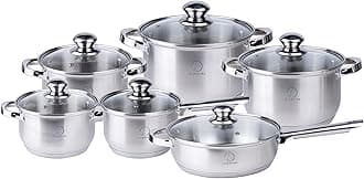 Stainless Steel 12-Piece Cookware Set - Casserole, Saucepan, Fry Pan|Cooking set | Heavy Duty With Stainless Steel Handle | Gas, Stovetops Compatible For Family Meals
