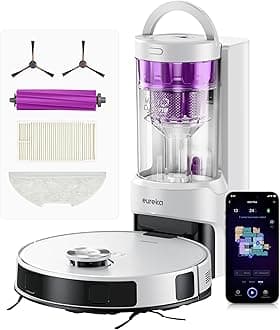 Eureka E20 Plus Bagless Robot Vacuum with Self-Discharge Station, Robotic Vacuum and Mop Combination, 45 Day Capacity, Upgraded 8000Pa and Hair Tangle-Free Brush, LiDAR Navigation incl