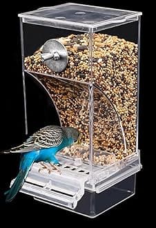 No Mess Bird Feeder,Bird Feeder for Cage,Automatic Acrylic Parakeet Feeder Cage Accessories for Small Birds Parrot Parakeets Canary Cockatiel Finch(Transparent)