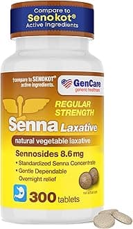 GenCare Senna Laxative 300 Tablets Senna 8.6mg Tablets with Natural Sennosides | Laxatives for Constipation, Bloating, Gas & Irregularity Relief. Safe & Effective | Generic for Senokot