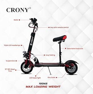 CRONY V10 Pro Electric Scooter for Adults Kids, Dual Suspension&Dual Brake, Triple LED Headlamps and LED Base Lights, 45-68 KM/H Speed, 10" Off Road All-Terrain E-Scooter, Red