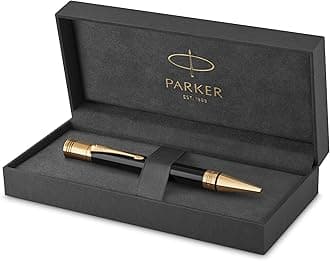 PARKER Duofold Ballpoint Pen, Classic Black with Gold Trim, Medium Point Black Ink Refill