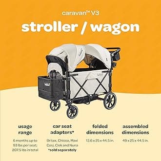 Larktale caravan V3, Newport Taupe - Stroller/Wagon for Kids & Babies - Seats 2 Passengers or 200 lbs. Total Weight Capacity. - Reclining Seats, Full-Coverage Sun Canopies, Height-Adjustable Handlebar