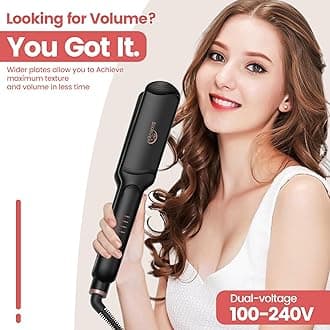 Hair Crimper for Women - Ceramic Waver Hair Tool with 4-in-1 Flat Crimping Iron Plates, 15s Fast Heating, Volumizing Hair Crimper, for All Hair Types - Black