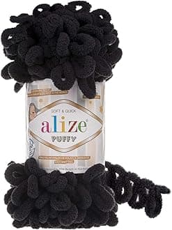 Alize Puffy Knitting Yarn 100 g, Patented Innovation, Loop Knitting without Needles, Colour: 60 Black